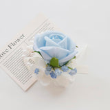 Boutonniere Corsage Set, Artificial Flowers Accessories For Wedding Prom Party Homecoming Celebration Suit Decorations-2 Pieces Light Blue+White