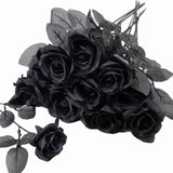 10Pcs Black Roses Artificial Flowers With Stems, Faux Silk Flowers Bridal Gothic Wedding Bouquet, Realistic Blossom Flora For Home, Office, Hotel Decorations
