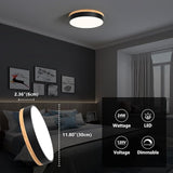 Modern Wood LED Ceiling Light with Remote Black Flush Mount 2700K-6000K Dimmable
