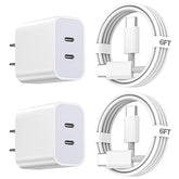 2 Pack Dual Port USB C Fast Charger with 6FT USB C Cable for iPhone 17 16 15 iPad Wall Charger