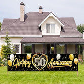 Happy 50Th Wedding Anniversary Banner Decorations - Black Gold 50Th Anniversary Sign And Photo Booth For Outdoor And Indoor Celebrations
