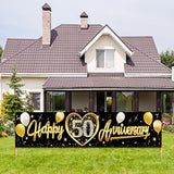 Happy 50Th Wedding Anniversary Banner Decorations - Black Gold 50Th Anniversary Sign And Photo Booth For Outdoor And Indoor Celebrations