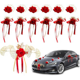 13Pcs Car Decorations Set With Suction Cups - Wedding Party Flower Kit - Artificial Rose Flowers For Car Decor