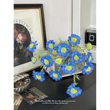 Artificial Scabiosa Flowers Long Stems, Realistic Silk Flowers Arrangement Fake Flowers Summer Bouquet For Home Decor Pack Of 4 (Blue)