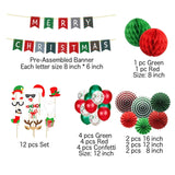 Christmas Party Decorations Kit - Set Includes Merry Christmas Banner Paper Fans Honeycomb Balls Xmas Photo Booth Props Confetti Balloons Red Green Latex Balloons String For Indoors Office Home Decors