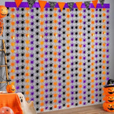 2 Pack Halloween Spider Foil Fringe Curtains 3.3x6.6ft Backdrop Orange Purple Black