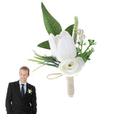 Boutonniere For Men White Pocket Wedding Flower Boutonniere Groom Rose Buttonholes Prom Suit Decoration Artificial Tulip Flowers Boutonnieres For Wedding Prom Ceremony Anniversary Formal Dinner Party