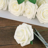 50Pcs White Rose Artificial Flowers, Ivory Roses For Decorations, Real Touch Fake Rose With Stems Bulk Diy Wedding Bouquet Bridal Shower Valentine'S Day Floral Arrangement Party Home Decor