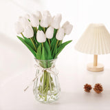 10Pcs White Fake Tulips Faux Tulips With Stems Artificial Flowers For Decoration White Fake Flowers Spring Bouquet For Home Decor Wedding Bridal Party