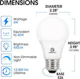 4 Pack A19 LED Light Bulbs 40W Equivalent 5000K Daylight 450 Lumens E26 Non Dimmable ETL Listed