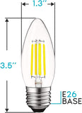 Vintage E26 Candelabra LED Bulbs 5000K Bright White Dimmable Edison Filament Light Bulbs 6 Pack