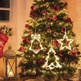 Timer 3Pcs Christmas Window Lights Decorations, Battery Powered Hanging Warm White Lighted Tree Bell Star Shaped Led Suc