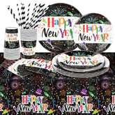 Happy New Year'S Eve Party Supplies Dinnerware Set, Happy New Year Colorful Tablecloth Plates Cups Napkins For 20 Guests,New Year Dinnerware Set For 2026 New Year'S Eve Party Favors,101 Pieces