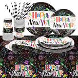 Happy New Year'S Eve Party Supplies Dinnerware Set, Happy New Year Colorful Tablecloth Plates Cups Napkins For 20 Guests,New Year Dinnerware Set For 2026 New Year'S Eve Party Favors,101 Pieces