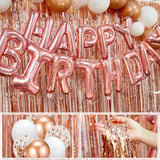 Rose Gold Birthday Decor Kit: Balloons, Banner, Butterflies & Fringe