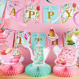 40 Pieces Floral Tea Party Decorations Floral Birthday Banner Teapot B