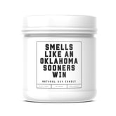 Smells Like An Oklahoma Sooners Win - Scented Soy Wax Candle (8.0 Oz) 50-60 Hour Burn Time, Cotton Wick, Frosted White Glass Jar (Vanilla)
