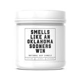Smells Like An Oklahoma Sooners Win - Scented Soy Wax Candle (8.0 Oz) 50-60 Hour Burn Time, Cotton Wick, Frosted White Glass Jar (Vanilla)