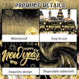 3pc Black Gold Happy New Year 2026 Disposable Tablecloths 108x54in