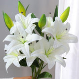 6 Bundles Artificial Tiger Lily Flowers White Touch Lilies Flower Bouquet Faux Floral Table Centerpieces Arrangement For Wedding Home Party Garden Office Decor (White)