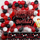 Red And Black Party Decorations, Happy Birthday Decorations For Men Women With Photography Backdrop & Tablecloth Balloons Arch Kit Banner Birthday Party Supplies Bday Decor With Table Cover