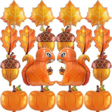 18pcs Fall Thanksgiving Foil Balloons Maple Leaf Pumpkin Acorn Squirrel for Autumn Party Decor