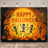 Large Happy Halloween Banner 71x43 Inch Skeleton Pumpkin Backdrop Haunted House Decor