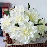 10 Heads Dahlia Fake Flowers Artificial Dahlia Flowers Faux Flowers For Home Wedding Party Office Supplies (White)
