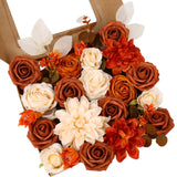 Artificial Flower Box Set Silk Flowers Rose Faux Flowers With Stems For Diy Bridal Wedding Bouquets Centerpieces Arrangements Table Decor Baby Shower Party Home Decor (Chic Terracotta Rust)