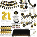 21St Birthday Decorations For Him - Black Gold Party Pack (76Pc), Includes Banner, Pennant, Swirls, Balloons, Tablecloths, Cupcake Toppers, Crown, Plates, Photo Props, Sash