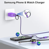 2 in 2 USB A USB C Galaxy Watch Charger Cable 6FT Fast Charging Cord for Samsung Watch