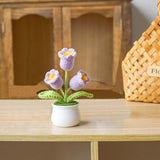 Crochet Flowers Artificial,Small Potted Knitted Orchid Of The Bell Flowers For Car Dashboard, Cute Car Crochet Center Console Decoration,Handmade Traditional Home Decoratio(Purple)