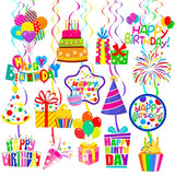 20PCS Happy Birthday Hanging Swirls with Cupcakes, Balloons & Sign for Parties