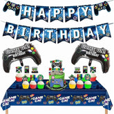 17-Piece Video Game Birthday Party Decoration Set With Game Controllers, Cake Decorations, Tablecloth And Foil Balloons For Boys And Girls Gaming Theme Celebration