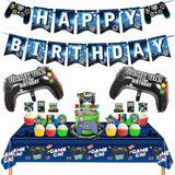 17-Piece Video Game Birthday Party Decoration Set With Game Controllers, Cake Decorations, Tablecloth And Foil Balloons For Boys And Girls Gaming Theme Celebration
