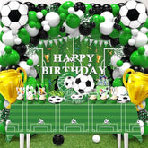 Soccer Party Decor Set with Balloon Arch, Backdrop, Cake Toppers & Tableware