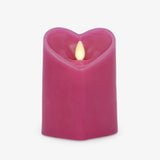 Raspberry Sorbet Heart Shaped Pillar Candle - Flickering Real-Flame Technology - Remote Ready - Romantic Valentine'S Collection - 3.5" X4.5"