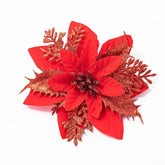 Sparkling Christmas Flowers - Artificial Poinsettia Tree Decor Set Of 10 - Festive Holiday Floral Ornaments (Wine Red)