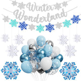 Winter Wonderland Party Decorations 56Pcs Blue White Silver Snowflake Balloons,Banner,3D Paper Hanging Snowflakes Garland For Christmas Winter Onederland 1St Birthday Party New Year Decoration