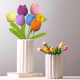 7 Pieces Completed Crochet Flowers Bouquet Hand-Knitted Tulip Artificial Wool Flower For Mother'S Day Birthday Wedding Home Decor
