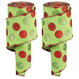 2 Rolls Christmas Glitter Dot Wired Edge Ribbons Green Red Dot Ribbons