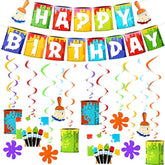 25 Pieces Art Painting Party Decorations Includes 1 Happy Birthday Banner 12 Painting Birthday Card And 12 Art Hanging Swirl For Party Supplies