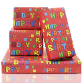 Happy Birthday Letter On Red Wrapping Paper For Kids Girls Boys Women Men, 4 Sheets Folded Flat 20X28 Inches Per Sheet, Red Gift Wrap For 1St Birthday Party Baby Shower Holiday Kindergarten And More