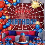 Red Spider Web Birthday Party Decorations Spider Happy Birthday Banner Large Heros Party Backdrop Background Photo Booth Props For Boys Baby Shower Decorations Supplies 70.9X43.3Inch