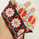 Embroidered Jacquard Ribbon Trim, Floral Woven Lace Ribbon Fabric For