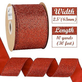 Red Christmas Ribbon Wired 2-1/2" Sparkle Metallic Glitter Wire Ribbon For Tree, Bows Making, Wreath Supplies, Gift Wrapping, Garland, Home Decor, Crafts -10 Yards