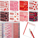 48 Pieces Mini Valentines Day Notepads Valentines Pencils Set Heart Spiral Notebooks Holiday Decoration Party Favors Supplies Goodie Bag Stuffers For Classroom School