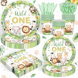 120Pcs Wild One Party Supplies For Boys 1St Kids First Birthday Party Jungle Animal Safari Decorations Woodland Themed Tableware Set Plates Napkins Cups Set For 20 Guests