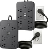 2 Pack Surge Protector Power Strip 8 Outlets 4 USB Ports 2 USB C 6FT Flat Plug Extension Cord