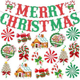 Merry Christmas Candy Banner, Peppermint Decorations Include Candy Banner And Hanging Swirls, Christmas Party Supplies Decorations